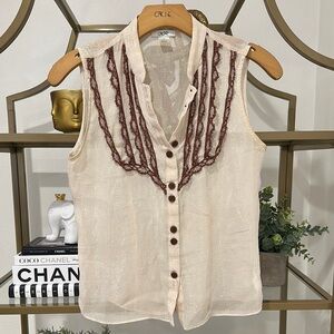 Cache Cream Shimmer Sleeveless Top